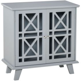 Accent Storage Cabinet Gray Sideboard Buffet Console with Fretwork Doors for Kitchen Dining Living Room Entryway