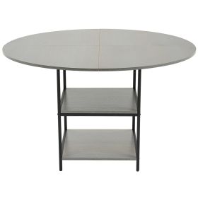 Round Dining Table, 47 inch Wood Table for 4-6 Person, Modern Circle Dinner Furniture, Leisure Tables with Storage Shelf and Metal Legs