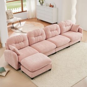 Modular Sectional L Shaped Couch With Ottoman,Soft Chenille Fabric,Ergonomic Design,Quilted Pleated Design,High Quality Wooden Base Easy Install