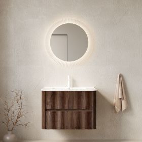 NOOR 30" Bathroom Vanity with Sink, Wall-Mounted Floating Plywood Bathroom Storage Cabinet with 2 Drawers, White Ceramic Basin, NO Faucet