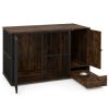 Coffee 2-in-1 Dog Crate End Table with Pull-Out Feeder, Chew-Resistant Metal Tube Pet Furniture for Small & Medium Dogs