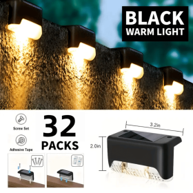 Solar Deck Lights Outdoor 16 Pack, Solar Step Lights Waterproof Led Solar lights for Outdoor Stairs, Step , Fence, Yard, Patio (Color: 32PCS Warm light)