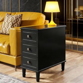 Wood Nightstand, Fully Assembled Narrow Side Table with 3 DrawersB (Main Color: Black, Main Material: Wood)